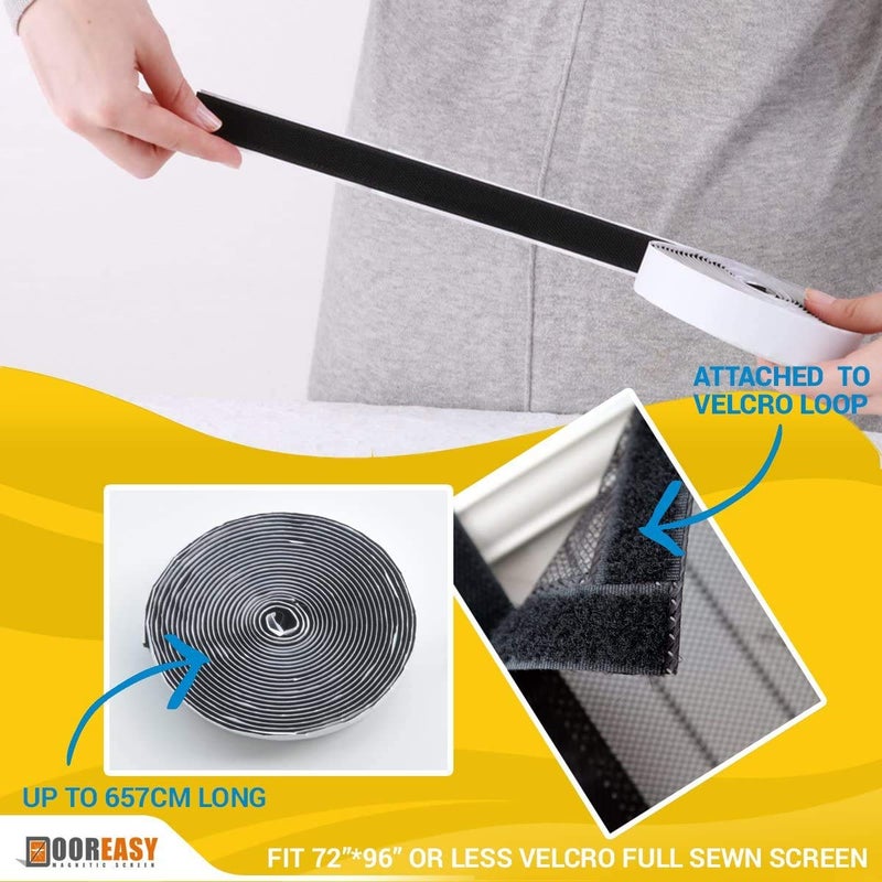 DOOREASY Magnetic Screen Fastener Hook Strip Rolls-Nylon Made-Heavy Duty Magnetic Screen Doors/Mesh Curtain Accessory for Screen Door Installation (22ft x 0.98in  Black  ONLY Hook Strip) - Image 4